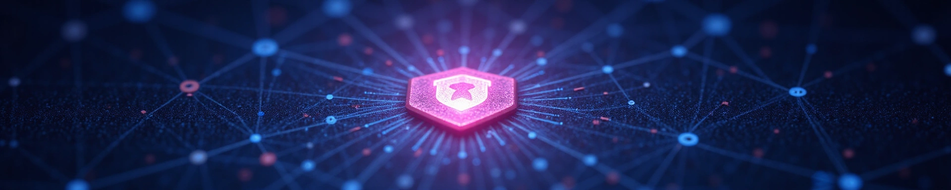 Abstract digital security concept with glowing shield and interconnected data points